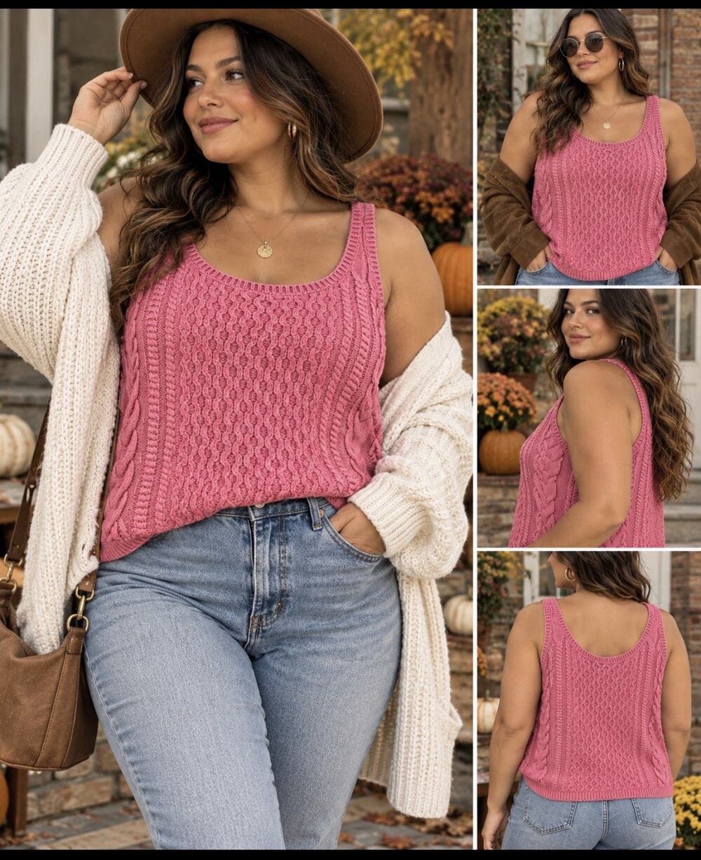 Lucky Brand Knit Sweater Vest Pink Cable Knit Sleeveless Top Women Size XXL Boho
